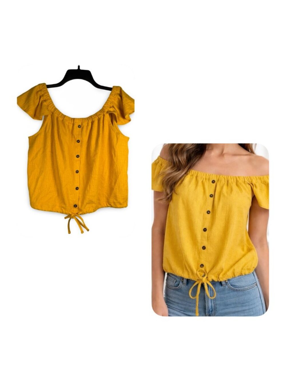 Madewell 'Texture & Thread Off Shoulder' Boho Cottage Top Women XL Golden Yellow